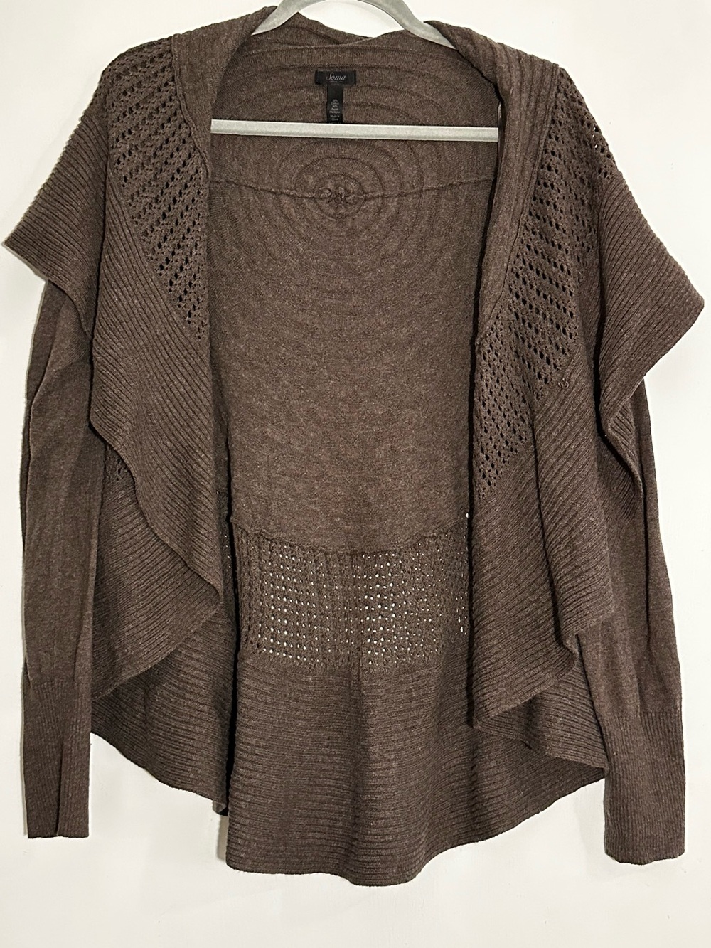 Soma Brown Open-Front Draped Knit Cardigan Sweater